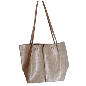 Sondra Roberts Squared Womans gold brown purse silver Shoulder Bag metallic